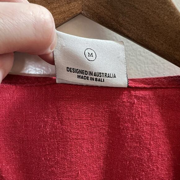 Rue Stiic Anthropologie Womens Linen Jumpsuit Size M Red Cropped Coastal Minimal - Picture 5 of 9